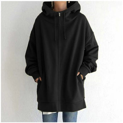 Women's Mid-Length Oversized Hooded Sweatshirt Relaxed Streetwear Pullover with Front Pocket