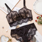 Rich Burgundy Scalloped Lace Wire-Free Push-Up Bralette Set