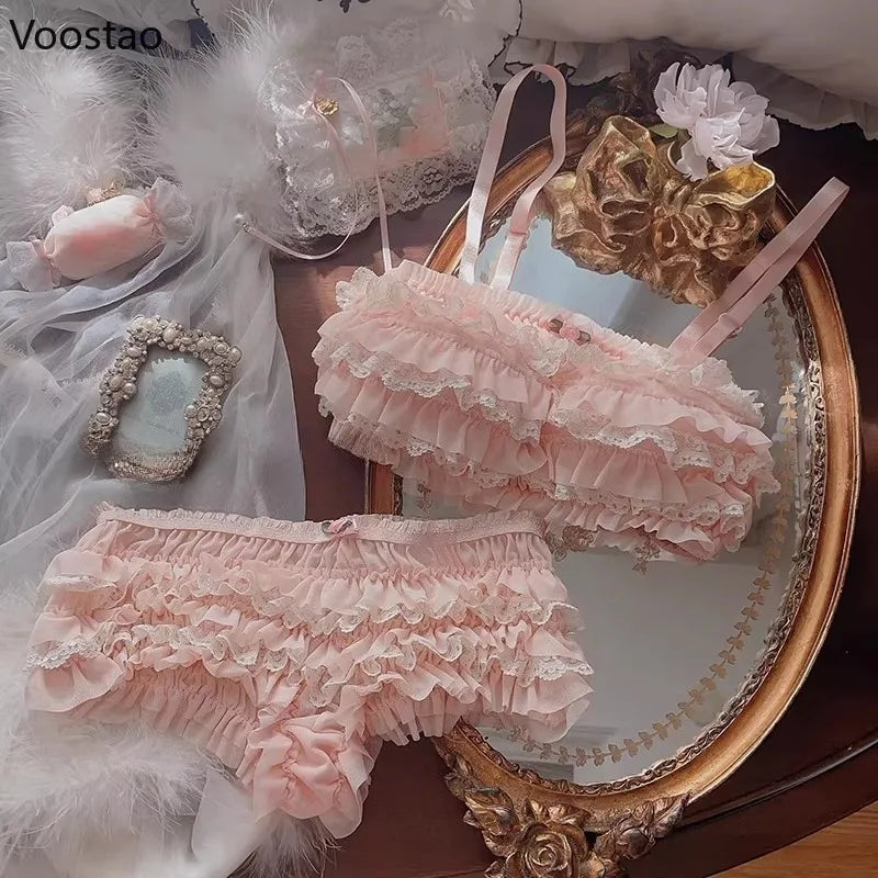 Playful Tiered Ruffle Wire-Free Bralette and Panty Set