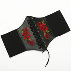 Embroidered Underbust Corset Belt with Structured Waist Definition and Lace-Up Front