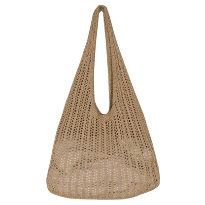 Minimalist Crochet Mesh Hobo Tote Bag for Beach Vacation and Everyday Wear