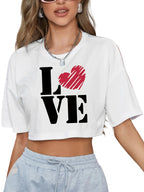 Women's Heart Graphic Crop Top for Casual Everyday Streetwear Modern Fashion Style