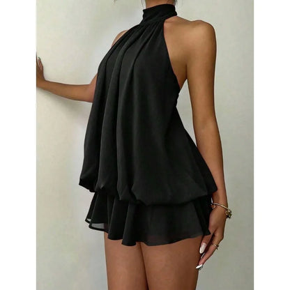 Minimalist Halter Mini Dress with Modern Alternative Streetwear Appeal
