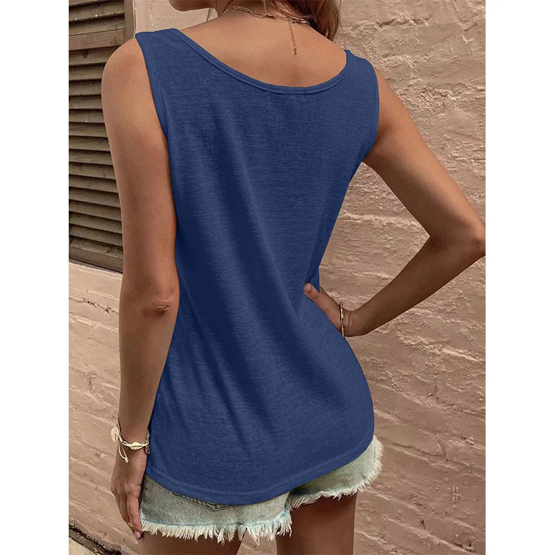 Button Front Sleeveless Tank Top with Relaxed Fit Casual Streetwear Everyday Style