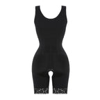 Open-Bust Mid-Thigh Bodysuit with Multi-Row Hook Closure and Lace Hem