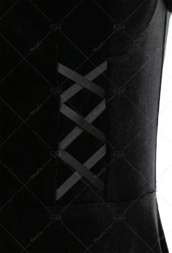 Women's Gothic Velvet Maxi Dress with Flared Mesh Sleeves and Elegant Alternative Styling