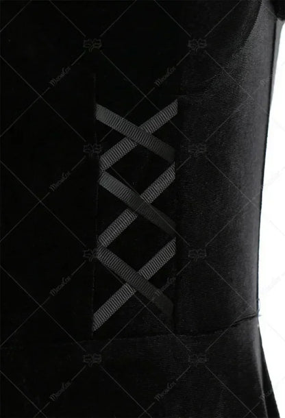 Women's Gothic Velvet Maxi Dress with Flared Mesh Sleeves and Elegant Alternative Styling