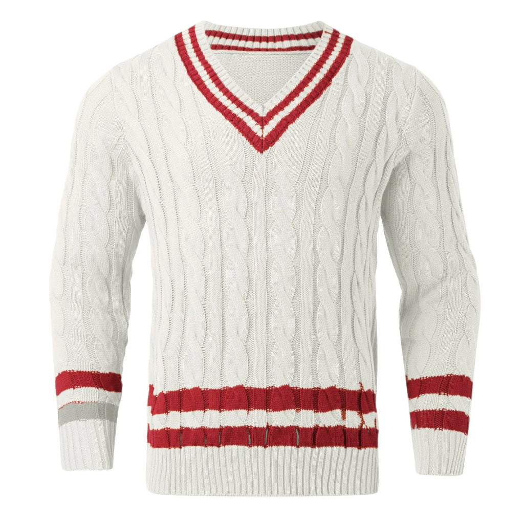 Men's Contrast Trim Cable Knit Relaxed Fit Streetwear Sweater Pullover