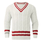 Men's Contrast Trim Cable Knit Relaxed Fit Streetwear Sweater Pullover