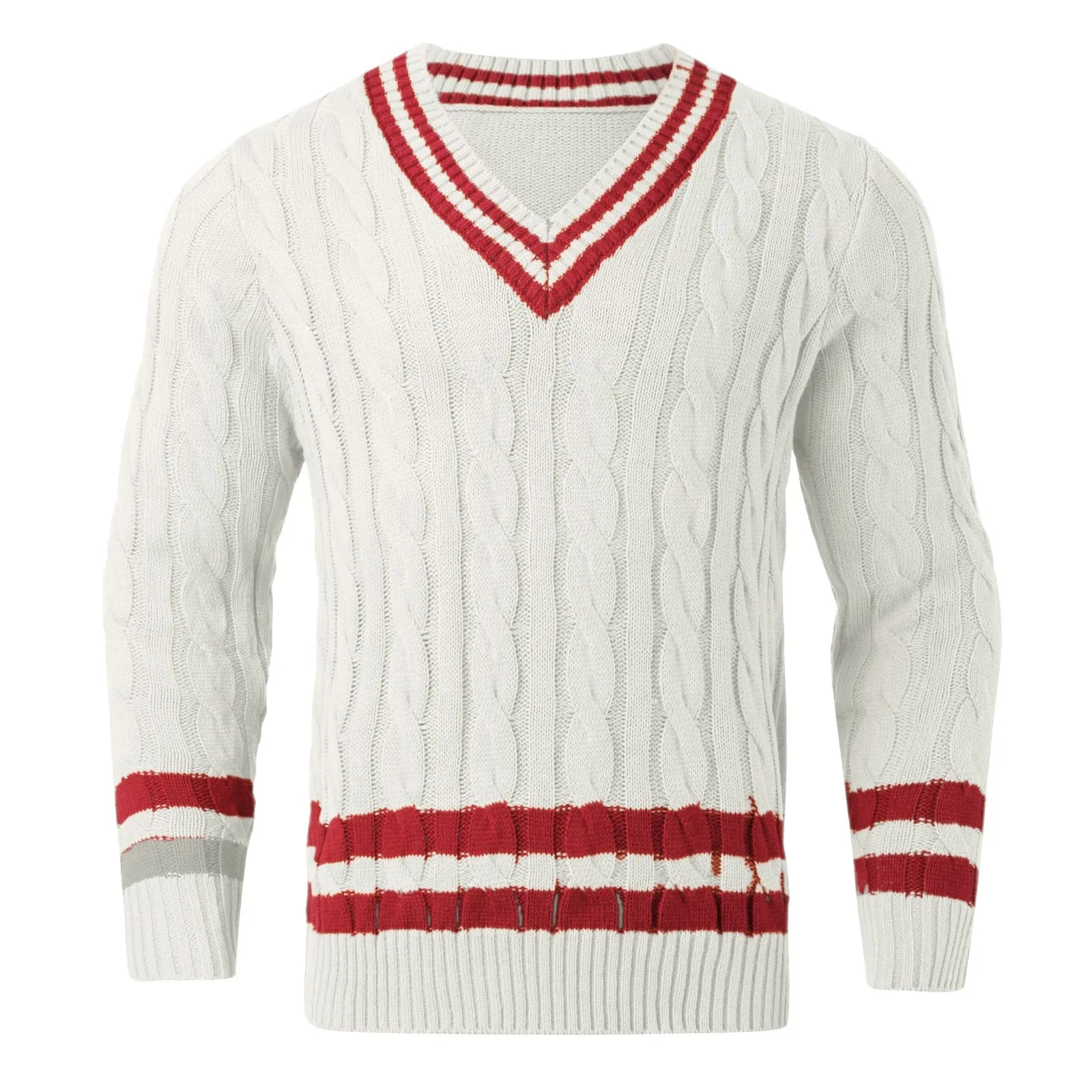 Men's Contrast Trim Cable Knit Relaxed Fit Streetwear Sweater Pullover