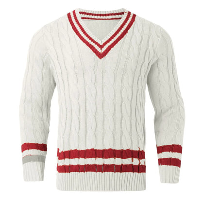 Men's Contrast Trim Cable Knit Relaxed Fit Streetwear Sweater Pullover