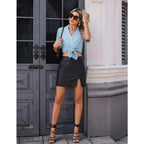 Button Front Shirt and Ruffle Shorts Sleepwear Co-Ord Set for Women