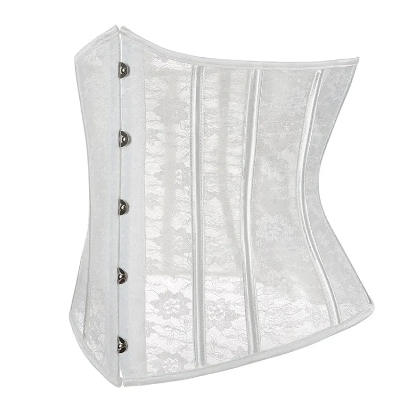 Ethereal White Floral Lace Underbust Waist Cincher with Front Clasps