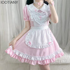 Sweet Pink Lolita Nurse-Maid Cosplay Dress with Cross Emblem and Ruffle Trims