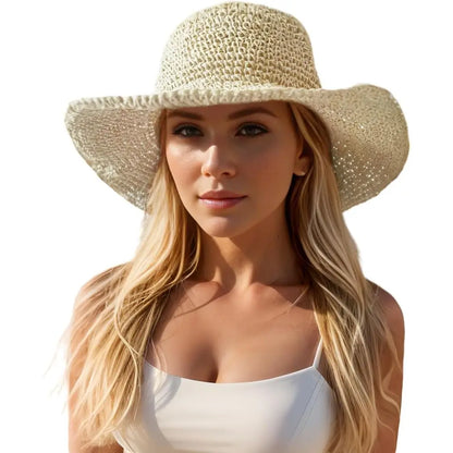 Packable Wide Brim Straw Sun Hat with Foldable Design for Beach Travel and Outdoor Adventures