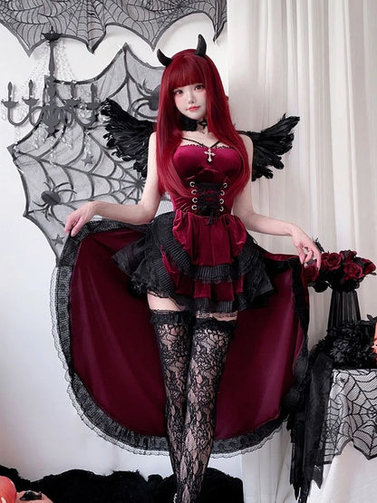 Dark Gothic Corset Dress with Dramatic Cape Alternative Fashion Styling