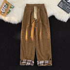 Men's Relaxed Straight Leg Corduroy Style Casual Trousers with Drawstring Waist
