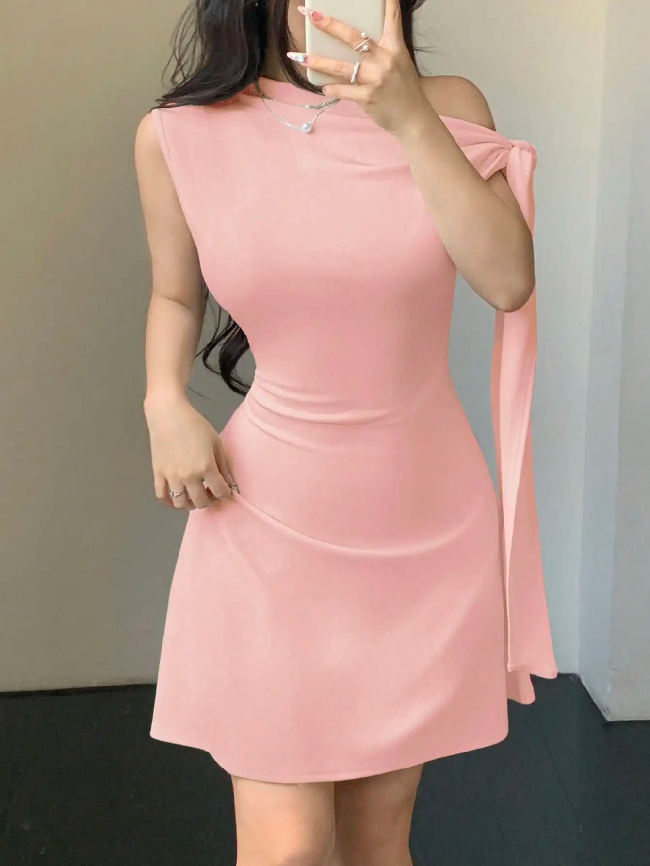 One Shoulder Mini Dress with Draped Detail and Elegant Asymmetrical Silhouette