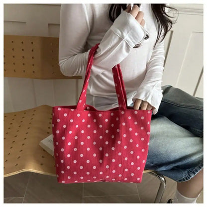 Polka Dot Canvas Tote Shoulder Bag with Everyday Carry Design