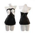 Daring Black Sheer Mini Dress with Open Bodice and Decorative Chain Details