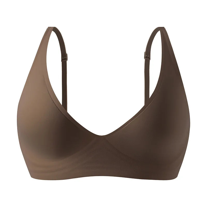 Seamless Deep-V Wire-Free Bra with Wide Smoothing Straps