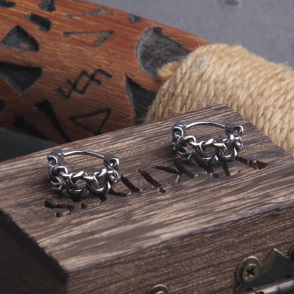Gothic Knot Hoop Earrings with Alternative Punk Statement Charm Details