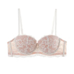 Romantic Half-Cup Balconette Bra with Intricate Floral Lace Overlay