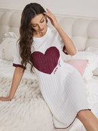 Relaxed Heart-Graphic Sleep Dress with Contrasting Trim