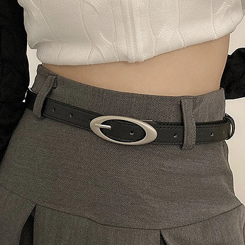 Minimalist Oval Buckle Waist Belt for Vintage Gothic Y2K Outfit Styling