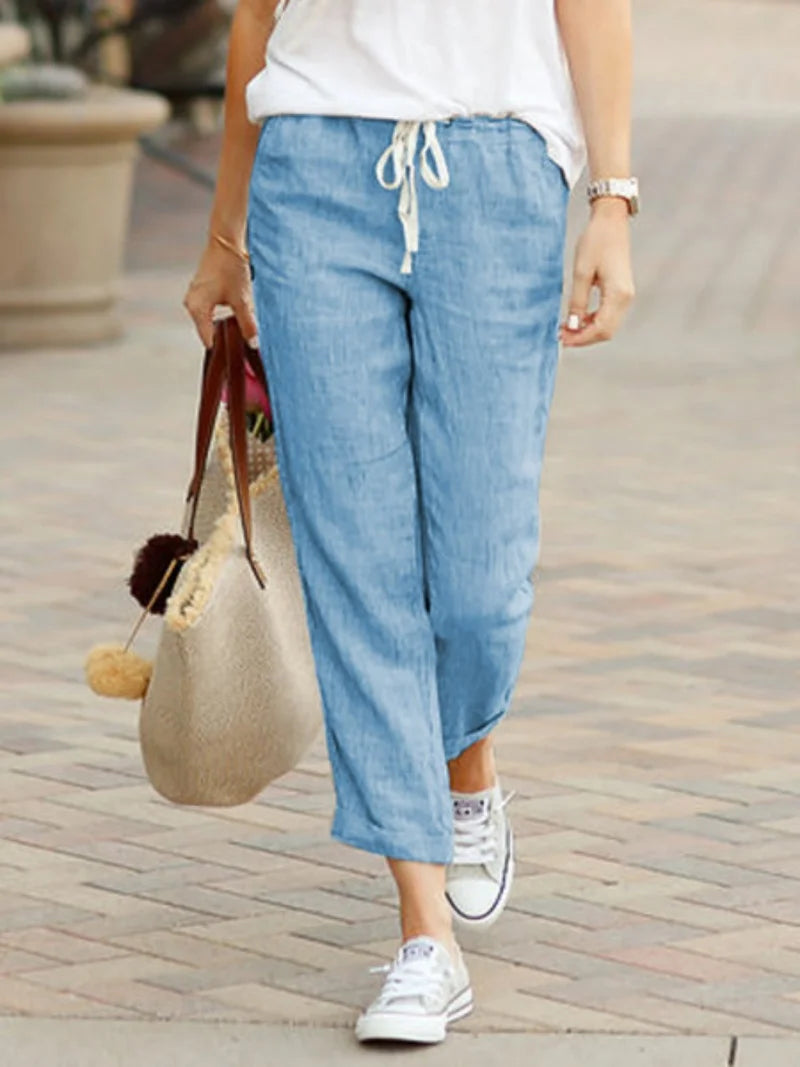 Women's High-Waist Drawstring Straight-Leg Casual Sweatpants with Relaxed Everyday Comfort Fit