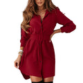 Long Sleeve Belted Shirt Mini Dress With Tailored Relaxed Fit Silhouette
