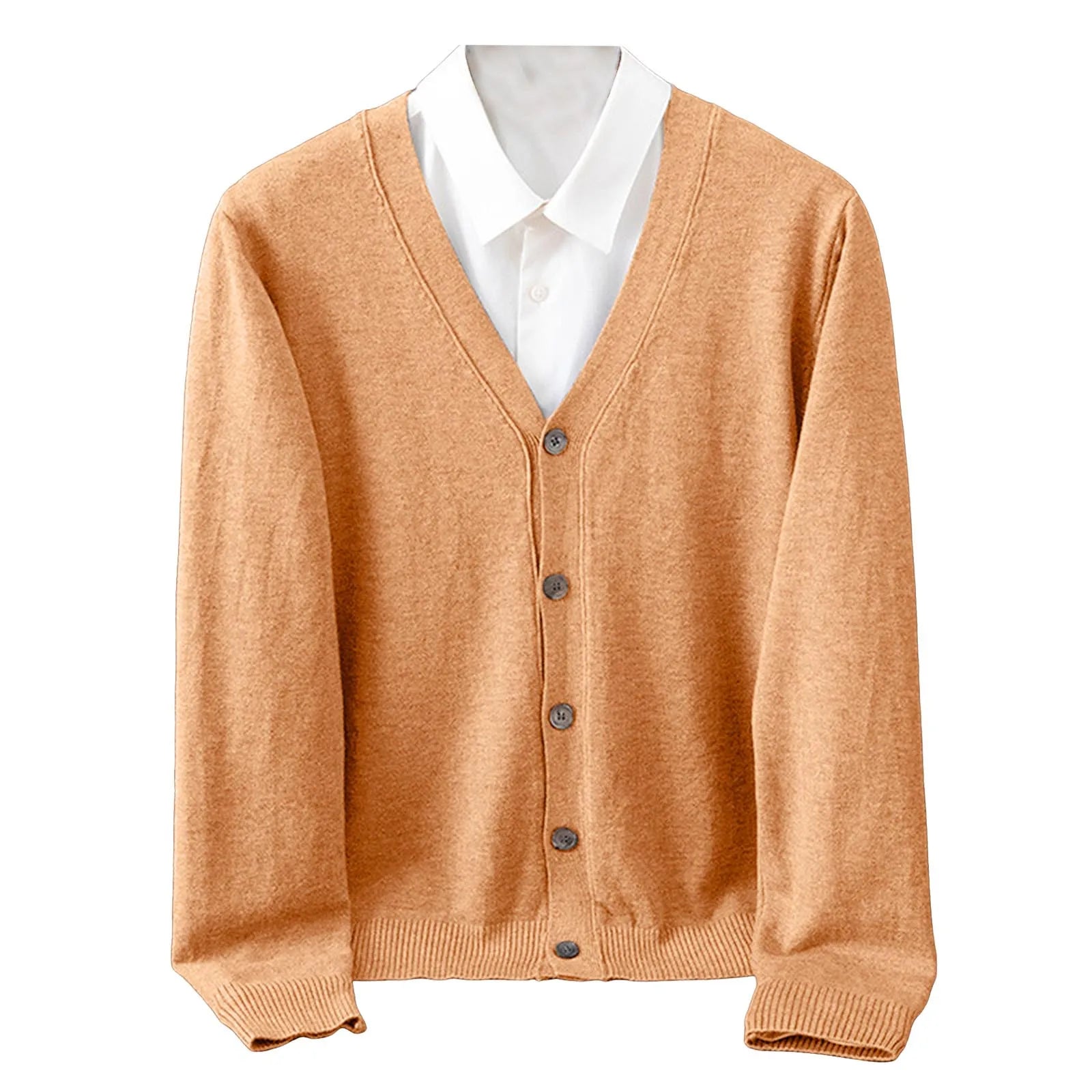 Men's V Neck Button Front Cardigan with Lightweight Ribbed Knit Construction