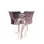 Romantic Blush Pink Satin Corset Top with Black Lace Cups and Front Zipper