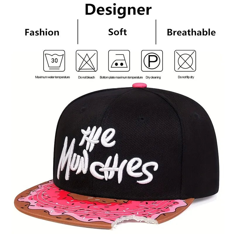 Embroidered Flat Brim Snapback Cap Graphic Underbrim Streetwear Hip Hop Fashion Hat