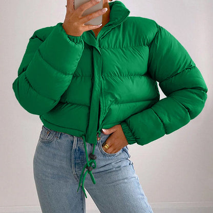 Women's Cropped Quilted Puffer Jacket with Relaxed Contemporary Winter Streetwear Style