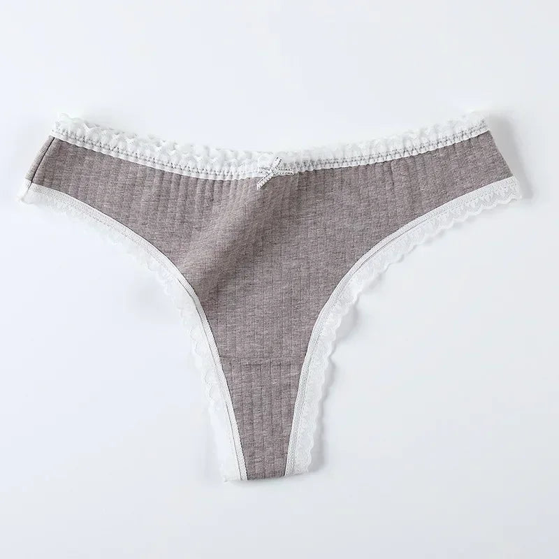 Women’s Delicate Lace Low-Rise Thong with Floral-Style Trim, Minimal G-String Silhouette and Solid Color Design