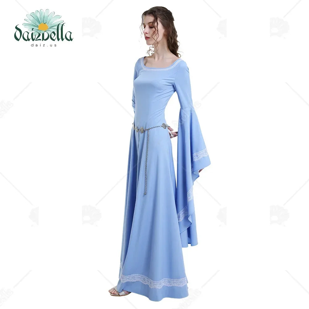 Women's Renaissance-Inspired Maxi Dress with Flowing Bell Sleeves and Empire Waist Design