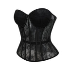 Sheer Black Floral Lace Overbust Corset with Structured Cups