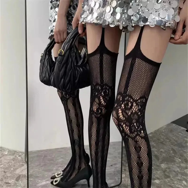 Lace Trim Thigh High Stockings Y2K Gothic Alternative Fashion Legwear