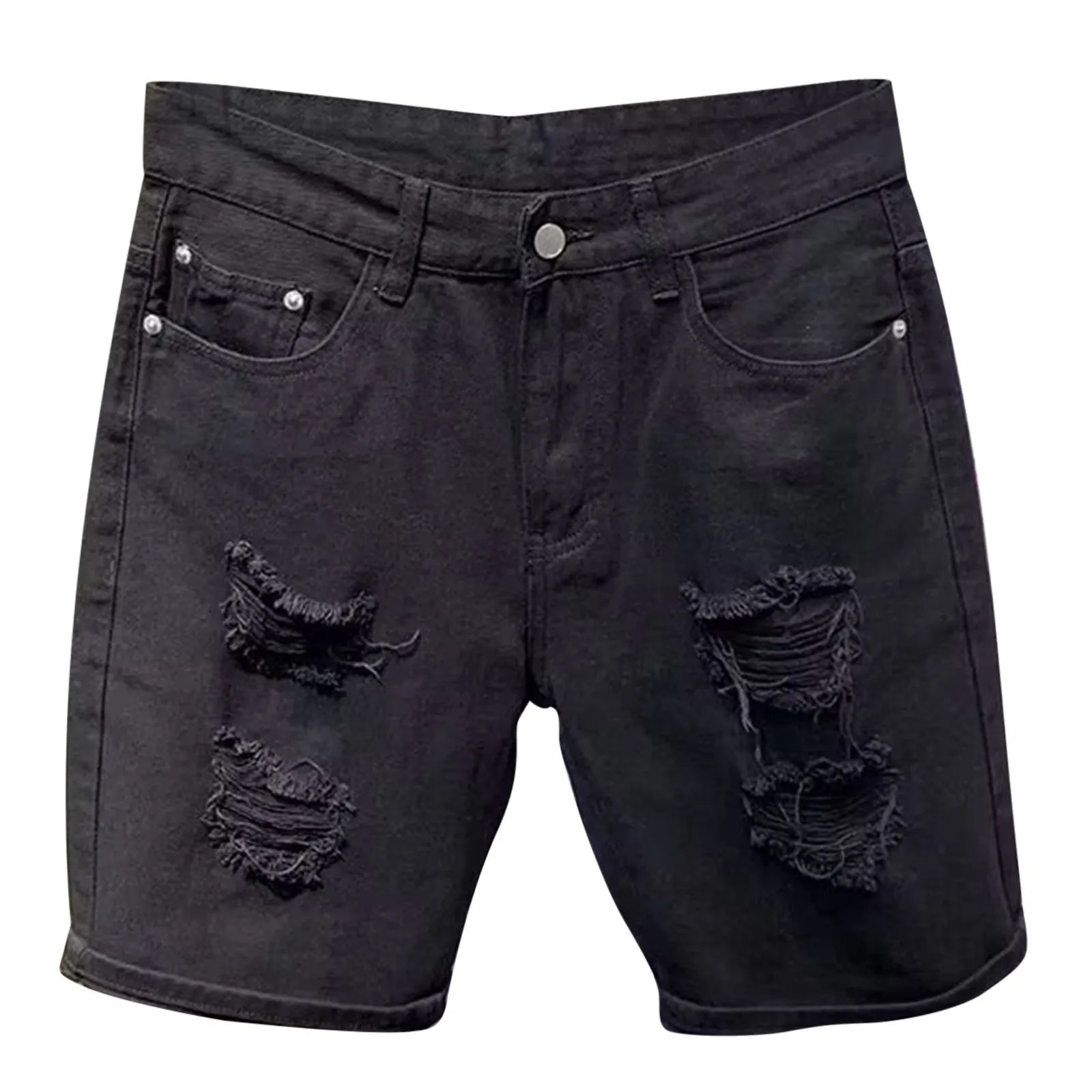 Men's Distressed Denim Style Shorts with Straight Fit and Casual Everyday Streetwear Design