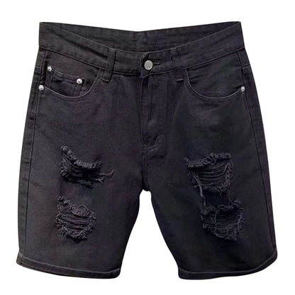 Men's Distressed Denim Style Shorts with Straight Fit and Casual Everyday Streetwear Design