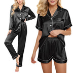 Women's 4-Piece Satin-Look Pajama Set, Short- and Long-Sleeve Tops with Matching Pants and Shorts, Soft Coordinated Loungewear