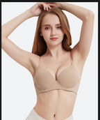 Seamless Smooth Molded Cup Bra with Adjustable Straps and Plunging Neckline