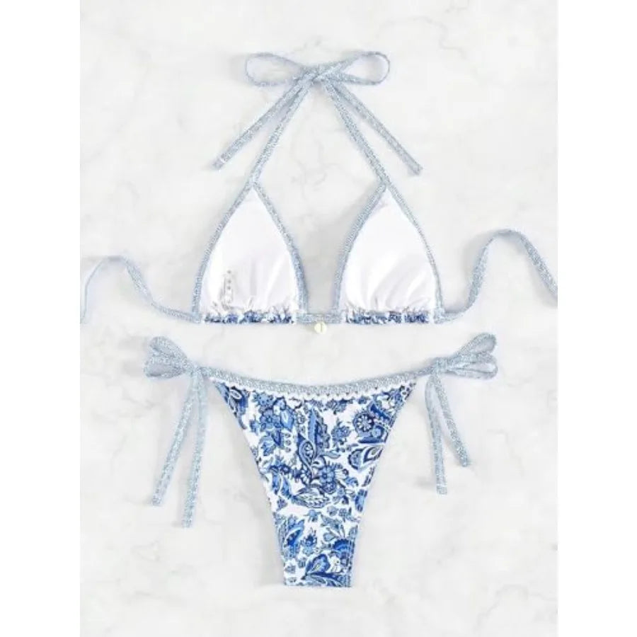 Women's Floral Paisley Halter Bikini Set with Printed Two-Piece Design, Scoop-Inspired Neckline and Coordinated Swim Bottom