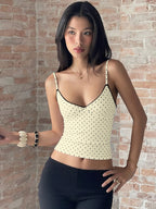 Polka Dot V-Neck Crop Top with Slim Fit Backless Streetwear Camisole Design