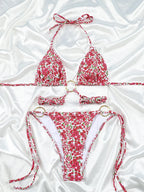 Vibrant Abstract Print Triangle String Bikini with Multi-Strap Cutout Bottoms