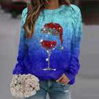 Women's Festive Graphic Crew Neck Thick Knit Pullover Sweater With Relaxed Fit