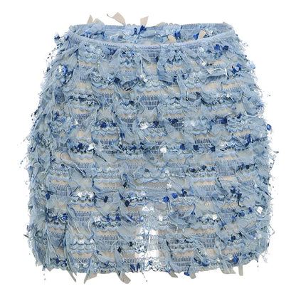 Textured Fringe Mini Skirt with Layered Tassel Festival Fashion Design