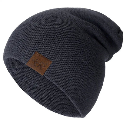 Minimalist Slouchy Acrylic Knit Beanie with Decorative Patch for Casual Streetwear Winter Fashion