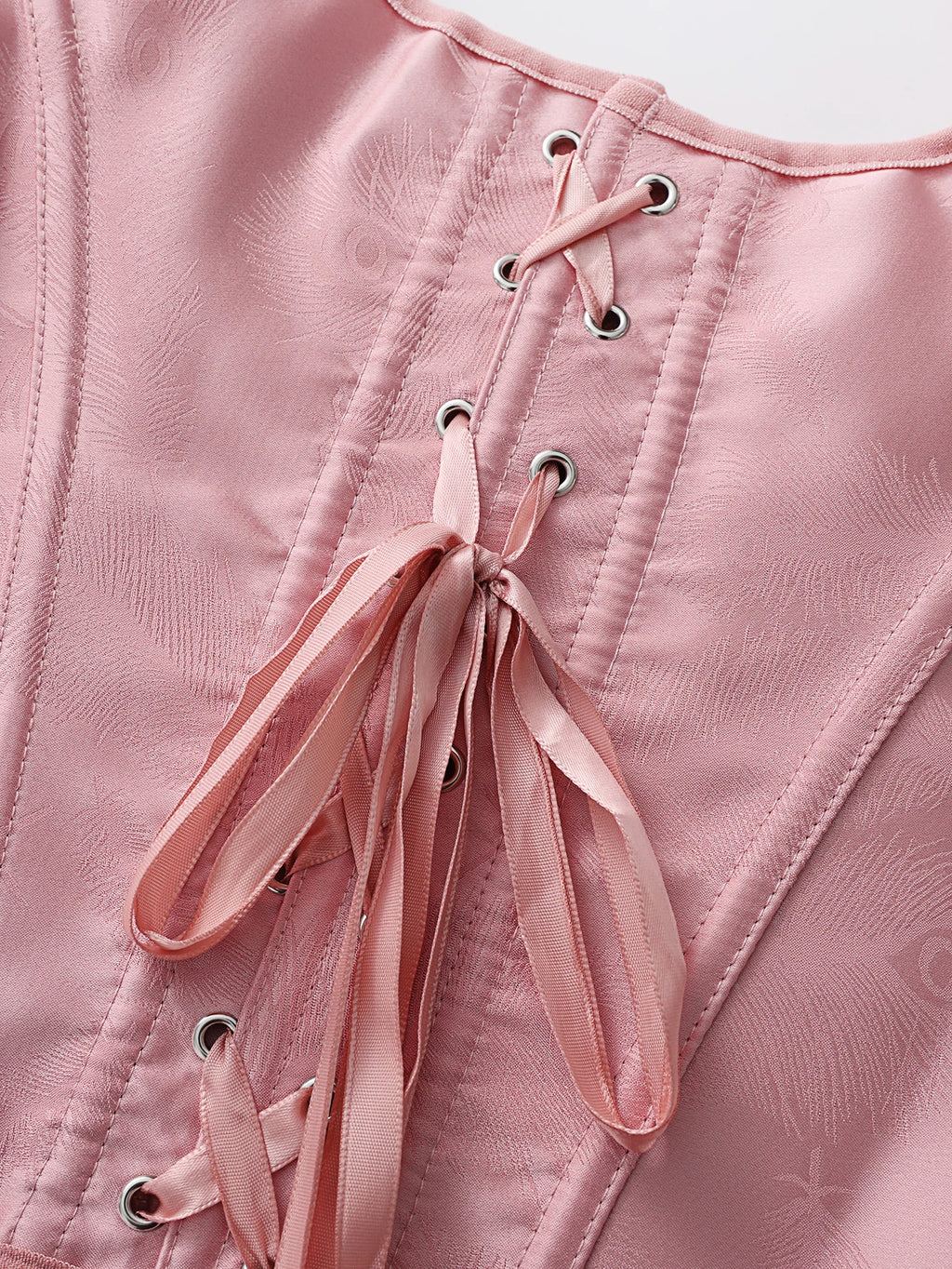 Romantic Pink Sweetheart Corset Top with Adjustable Tie-Shoulder Bows